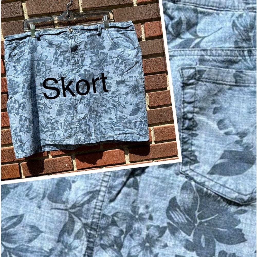 Croft & Barrow skort blue floral chambray-look VGUC 16W